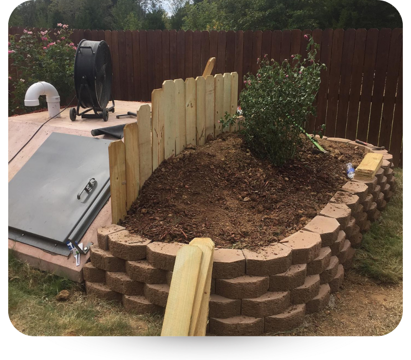 Dirt packed within bricks 